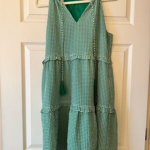 THML Green and White Checkered V-Neck Top